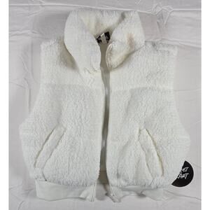 Juniors Small Planet Heart Sherpa Puffer Vest Egret White New with Tag